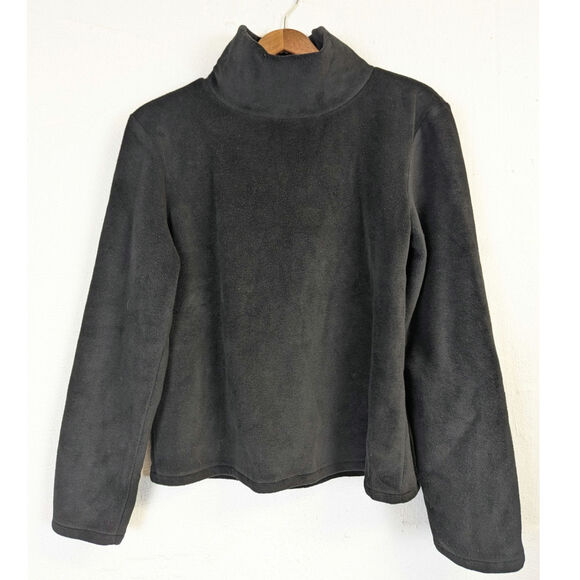 Vtg Banana Republic Fleece Mock Neck Top Womens Large Black Fuzzy Cozy Pullover - Picture 1 of 5